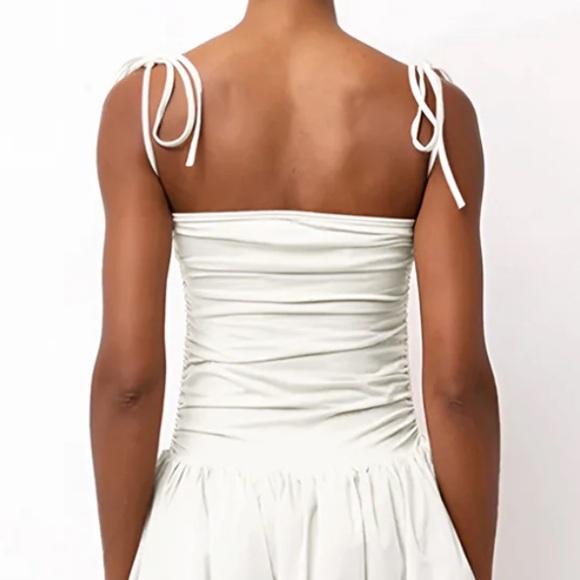 Commense XS White Tie Strap Midi Dress Cottagecore Minimalist Bubble Hem Dress - Picture 5 of 5